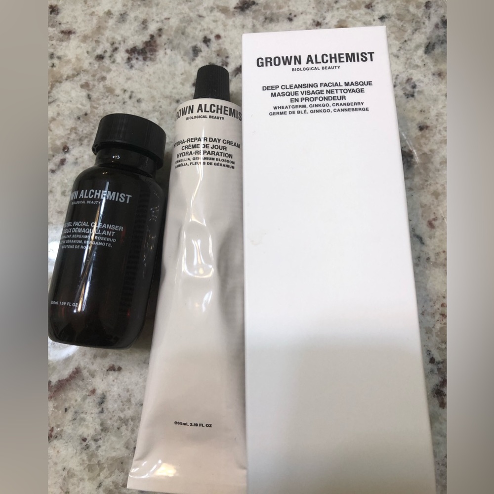 Grown Alchemist repair day cream, deep cleansing masque and gel cleanser